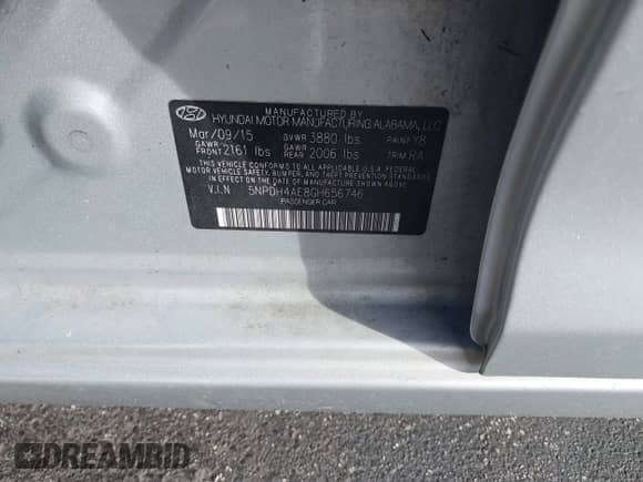 2016 Hyundai Elantra SE with VIN 5NPDH4AE8GH656746, listed as a IAAI auction lot 43475061 with 131,221 mi miles and . Bid and sale history available at DreamBid. Image 9.