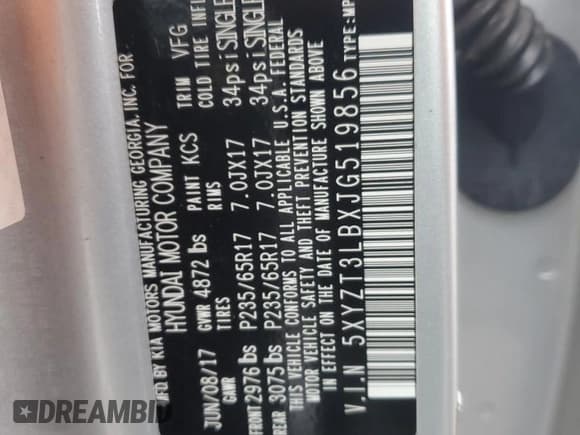 ✅ 2018 Hyundai Santa Fe 2.4L • VIN: 5XYZT3LBXJG519856 • Lot: 89654705. Listed on Copart with 127,770 mi. Free auction sales archive from the USA and detailed vehicle history report at DreamBid. Image 12.