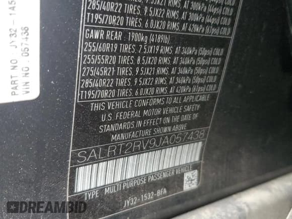 ✅ 2018 Land Rover Discovery HSE Luxury • VIN: SALRT2RV9JA057438 • Lot: 80030055. Listed on Copart with 59,091 mi. Free auction sales archive from the USA and detailed vehicle history report at DreamBid. Image 13.