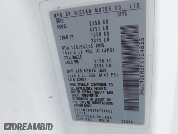 ✅ 2015 Nissan NV200 S • VIN: 3N6CM0KN2FK704855 • Lot: 43686975. Listed on IAAI with 160,332 mi. Free auction sales archive from the USA and detailed vehicle history report at DreamBid. Image 9.