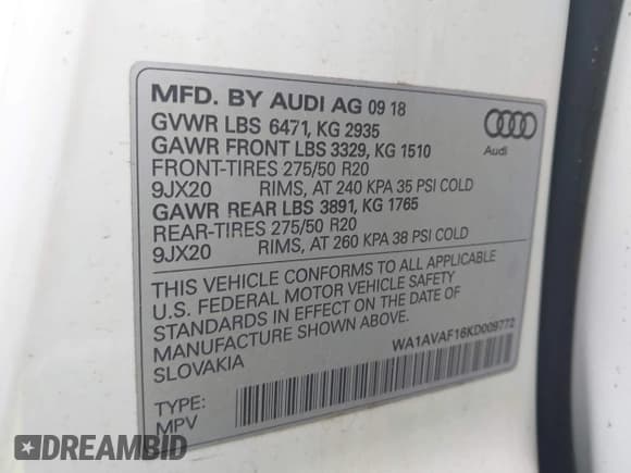 ✅ 2019 Audi Q8 Premium • VIN: WA1AVAF16KD009772 • Лот: 43178857. Опубликован ранее на IAAI с пробегом 128 937 миль. Бесплатный доступ к архиву аукционных продаж из США и подробный отчёт об истории автомобиля на DreamBid. Изображение 9.