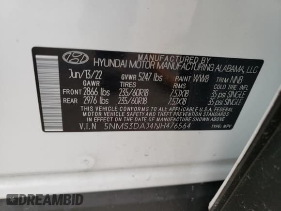 ✅ 2022 Hyundai Santa Fe SEL • VIN: 5NMS3DAJ4NH476564 • Lot: 69010953. Wystawiony na Copart z przebiegiem 12 596 mil. Bezpłatny archiwum sprzedaży aukcyjnych z USA i szczegółowy raport historii pojazdu na DreamBid. Zdjęcie 14.