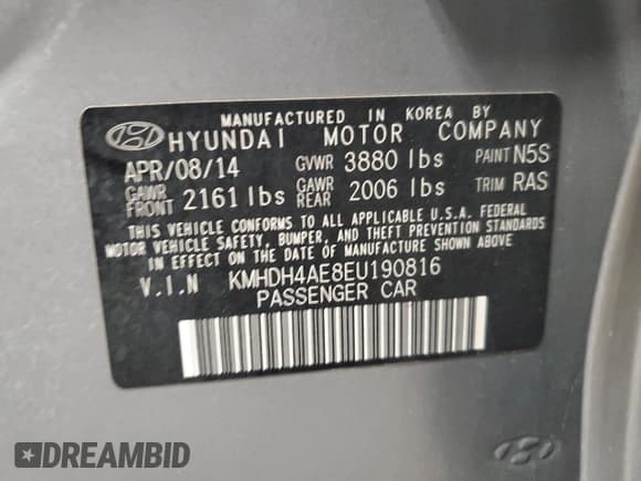 ✅ 2014 Hyundai Elantra SE • VIN: KMHDH4AE8EU190816 • Lot: 85499555. Listed on Copart with 108,871 mi. Free auction sales archive from the USA and detailed vehicle history report at DreamBid. Image 12.