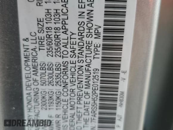 ✅ 2023 Honda CR-V Sport • VIN: 7FARS5H52PE012519 • Lot: 90800495. Wystawiony na Copart z przebiegiem 25 125 mil. Bezpłatny archiwum sprzedaży aukcyjnych z USA i szczegółowy raport historii pojazdu na DreamBid. Zdjęcie 13.