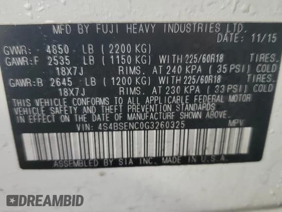 ✅ 2016 Subaru Outback Limited • VIN: 4S4BSENC0G3260325 • Lot: 82108165. Wystawiony na Copart z przebiegiem 153 728 mil. Bezpłatny archiwum sprzedaży aukcyjnych z USA i szczegółowy raport historii pojazdu na DreamBid. Zdjęcie 13.