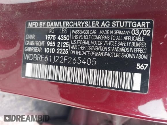 ✅ 2002 Mercedes-Benz C 230/260/280/320 • VIN: WDBRF61J22F265405 • Lot: 42279189. Wystawiony na IAAI z przebiegiem 184 419 mil. Bezpłatny archiwum sprzedaży aukcyjnych z USA i szczegółowy raport historii pojazdu na DreamBid. Zdjęcie 9.