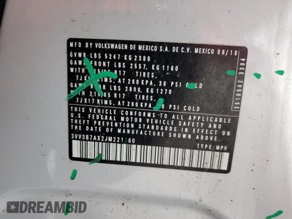 ✅ 2018 Volkswagen Tiguan SEL • VIN: 3VV3B7AX2JM221160 • Lot: 93273305. Wystawiony na Copart z przebiegiem 138 596 mil. Bezpłatny archiwum sprzedaży aukcyjnych z USA i szczegółowy raport historii pojazdu na DreamBid. Zdjęcie 14.