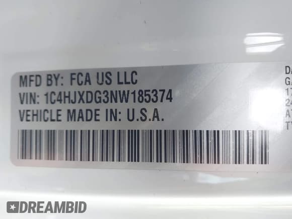 ✅ 2022 Jeep Wrangler Unlimited Sport S • VIN: 1C4HJXDG3NW185374 • Lot: 43696127. Listed on IAAI with 52,980 mi. Free auction sales archive from the USA and detailed vehicle history report at DreamBid. Image 9.