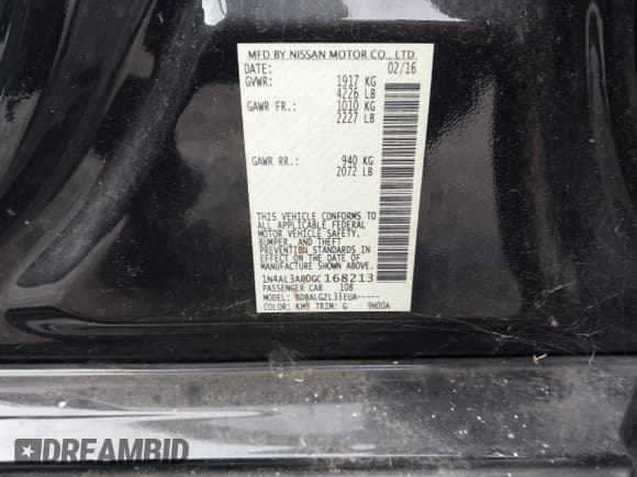 ✅ 2016 Nissan Altima S • VIN: 1N4AL3AP0GC168213 • Lot: 43833206. Listed on IAAI with 107,884 mi. Free auction sales archive from the USA and detailed vehicle history report at DreamBid. Image 9.