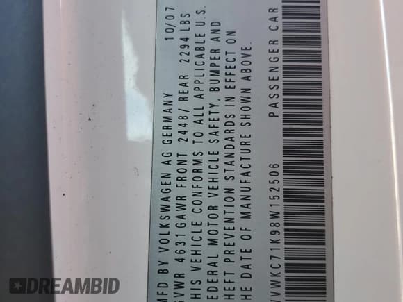 ✅ 2008 Volkswagen R32 • VIN: WVWKC71K98W152506 • Lot: 82190805. Listed on Copart with 168,139 mi. Free auction sales archive from the USA and detailed vehicle history report at DreamBid. Image 14.