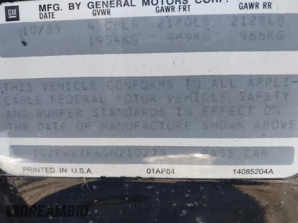 ✅ 1986 Pontiac Firebird Trans Am • VIN: 1G2FW87F6GN210279 • Лот: 41260317. Опубликован ранее на IAAI с пробегом 124 290 миль. Бесплатный доступ к архиву аукционных продаж из США и подробный отчёт об истории автомобиля на DreamBid. Изображение 9.