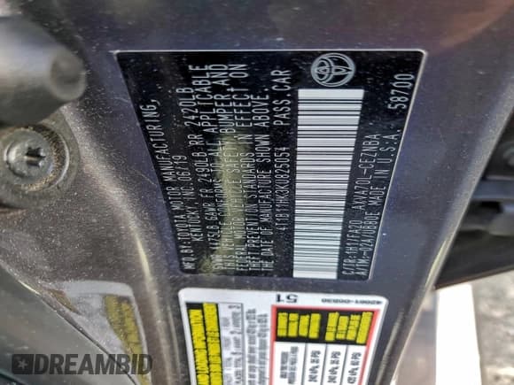 ✅ 2019 Toyota Camry SE • VIN: 4T1B11HK3KU825054 • Лот: 95666565. Опубликован ранее на Copart с пробегом 152 831 миль. Бесплатный доступ к архиву аукционных продаж из США и подробный отчёт об истории автомобиля на DreamBid. Изображение 12.