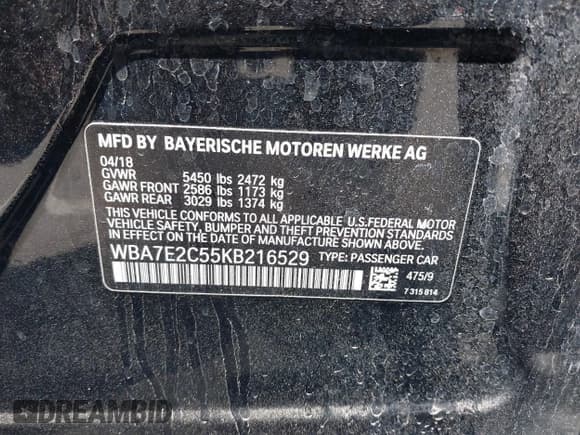 ✅ 2019 BMW 7 Series 740i • VIN: WBA7E2C55KB216529 • Lot: 42837792. Listed on IAAI with 81,573 mi. Free auction sales archive from the USA and detailed vehicle history report at DreamBid. Image 9.