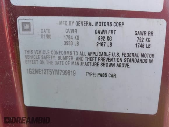 ✅ 2000 Pontiac Grand Am • VIN: 1G2NE12T5YM799819 • Lot: 43827279. Listed on IAAI with 167,017 mi. Free auction sales archive from the USA and detailed vehicle history report at DreamBid. Image 8.