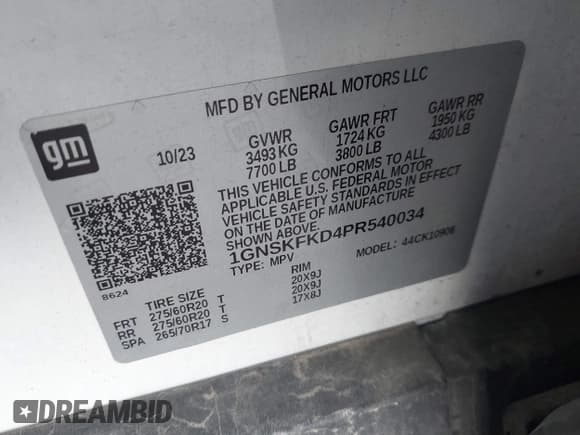 ✅ 2023 Chevrolet Suburban Premier • VIN: 1GNSKFKD4PR540034 • Lot: 43798357. Listed on IAAI with 62,961 mi. Free auction sales archive from the USA and detailed vehicle history report at DreamBid. Image 9.