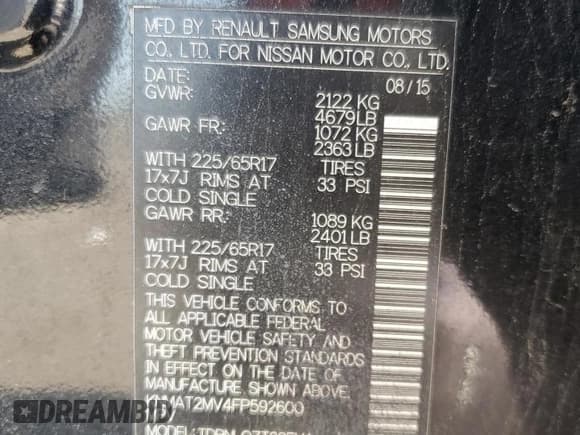 ✅ 2015 Nissan Rogue S • VIN: KNMAT2MV4FP592600 • Lot: 57871755. Wystawiony na Copart z przebiegiem 293 076 mil. Bezpłatny archiwum sprzedaży aukcyjnych z USA i szczegółowy raport historii pojazdu na DreamBid. Zdjęcie 13.