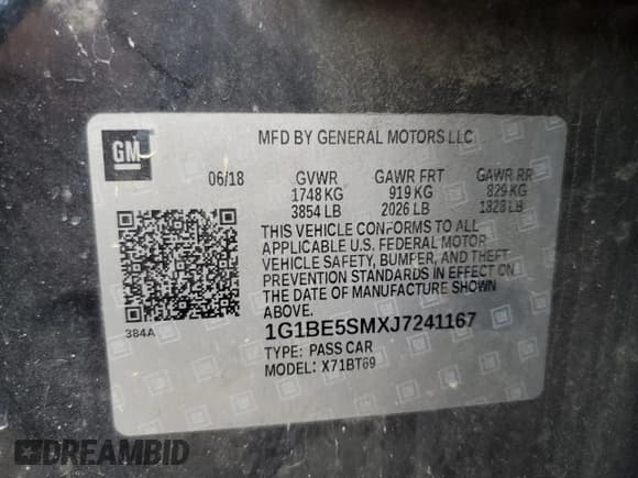 ✅ 2018 Chevrolet Cruze LT • VIN: 1G1BE5SMXJ7241167 • Lot: 85645795. Wystawiony na Copart z przebiegiem 184 197 mil. Bezpłatny archiwum sprzedaży aukcyjnych z USA i szczegółowy raport historii pojazdu na DreamBid. Zdjęcie 12.