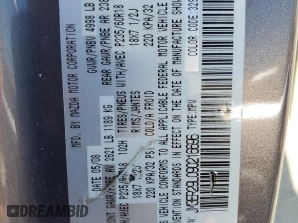 ✅ 2009 Mazda CX-7 Grand Touring • VIN: JM3ER29L090216696 • Lot: 56958805. Listed on Copart with 145,360 mi. Free auction sales archive from the USA and detailed vehicle history report at DreamBid. Image 13.