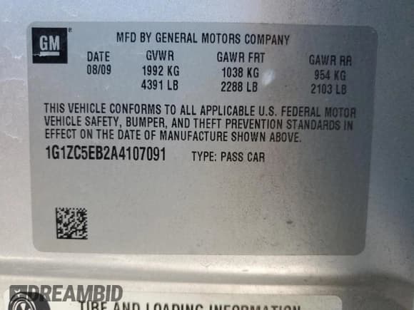 ✅ 2010 Chevrolet Malibu 1LT • VIN: 1G1ZC5EB2A4107091 • Lot: 76382544. Listed on Copart with 149,423 mi. Free auction sales archive from the USA and detailed vehicle history report at DreamBid. Image 12.