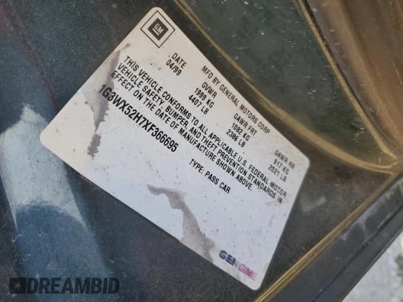 ✅ 1999 Oldsmobile Intrigue GLS • VIN: 1G3WX52H7XF366695 • Лот: 44071415. Опубликован ранее на Copart с пробегом 160 527 миль. Бесплатный доступ к архиву аукционных продаж из США и подробный отчёт об истории автомобиля на DreamBid. Изображение 14.