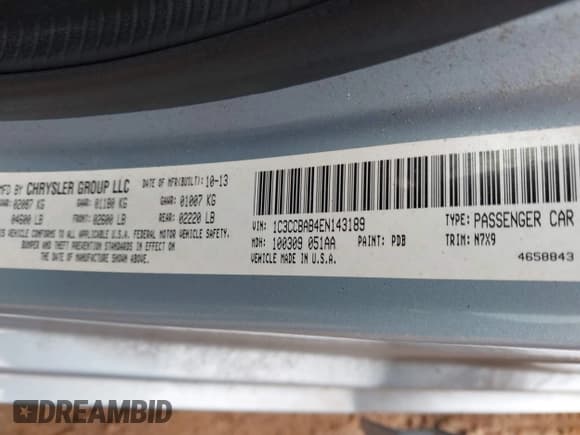 ✅ 2014 Chrysler 200 LX • VIN: 1C3CCBAB4EN143189 • Lot: 43635991. Listed on IAAI with 164,598 mi. Free auction sales archive from the USA and detailed vehicle history report at DreamBid. Image 9.