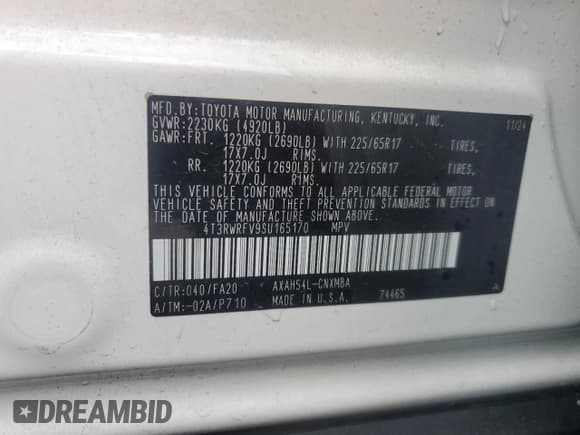 ✅ 2025 Toyota RAV4 Hybrid XLE • VIN: 4T3RWRFV9SU165170 • Lot: 90860285. Listed on Copart with 17,315 mi. Free auction sales archive from the USA and detailed vehicle history report at DreamBid. Image 13.