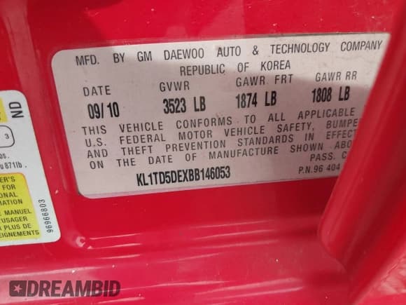 ✅ 2011 Chevrolet Aveo 1LT • VIN: KL1TD5DEXBB146053 • Lot: 40425905. Wystawiony na IAAI z przebiegiem 140 775 mil. Bezpłatny archiwum sprzedaży aukcyjnych z USA i szczegółowy raport historii pojazdu na DreamBid. Zdjęcie 9.