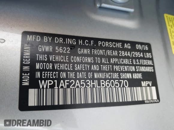 ✅ 2017 Porsche Macan Turbo • VIN: WP1AF2A53HLB60570 • Lot: 42499063. Listed on IAAI with 49,065 mi. Free auction sales archive from the USA and detailed vehicle history report at DreamBid. Image 9.