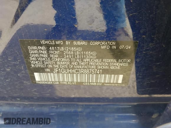 ✅ 2024 Subaru Impreza RS • VIN: JF1GUHHC3R8875741 • Лот: 42029603. Опубликован ранее на IAAI с пробегом 5 991 миль. Бесплатный доступ к архиву аукционных продаж из США и подробный отчёт об истории автомобиля на DreamBid. Изображение 9.