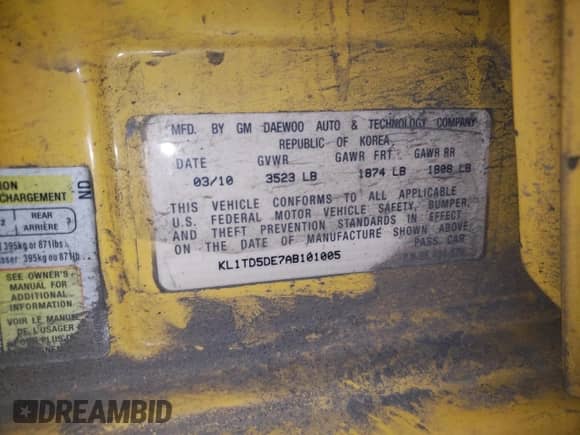 2010 Chevrolet Aveo 1LT z VIN KL1TD5DE7AB101005, wystawiony jako Copart lot #83117764 z przebiegiem 97 957 mil mil oraz Szkoda całkowita • Salvage title. Historia ofert i sprzedaży dostępna na DreamBid. Obrazek 12.