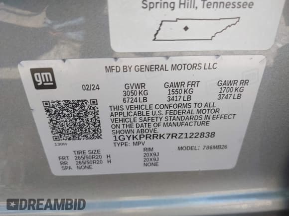 ✅ 2024 Cadillac LYRIQ Luxury • VIN: 1GYKPRRK7RZ122838 • Lot: 41958490. Listed on IAAI with Not provided. Free auction sales archive from the USA and detailed vehicle history report at DreamBid. Image 9.