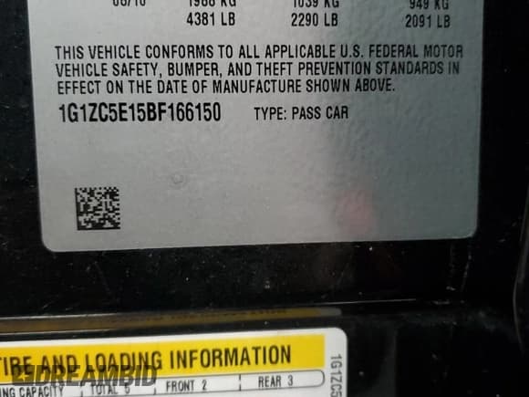 ✅ 2011 Chevrolet Malibu 1LT • VIN: 1G1ZC5E15BF166150 • Lot: 84448504. Listed on Copart with 122,505 mi. Free auction sales archive from the USA and detailed vehicle history report at DreamBid. Image 12.