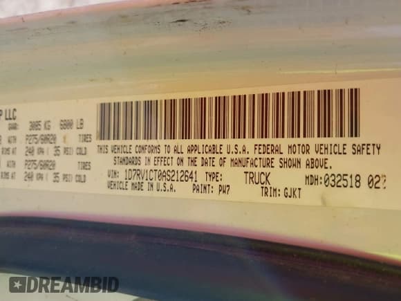 ✅ 2010 Dodge 1500 SLT • VIN: 1D7RV1CT0AS212641 • Lot: 43496349. Listed on IAAI with Not provided. Free auction sales archive from the USA and detailed vehicle history report at DreamBid. Image 9.