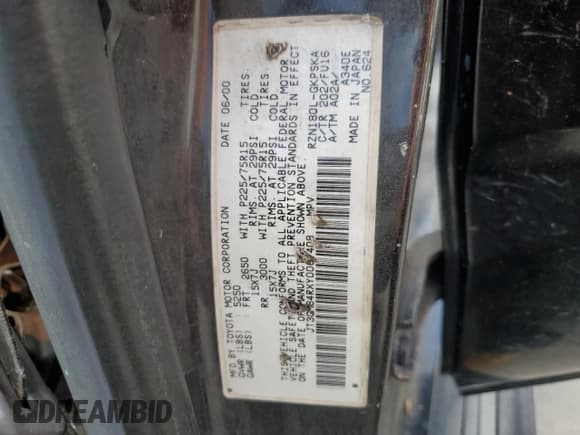 ✅ 2000 Toyota 4Runner • VIN: JT3GM84RXY0067408 • Lot: 84874025. Wystawiony na Copart z przebiegiem 277 240 mil. Bezpłatny archiwum sprzedaży aukcyjnych z USA i szczegółowy raport historii pojazdu na DreamBid. Zdjęcie 13.