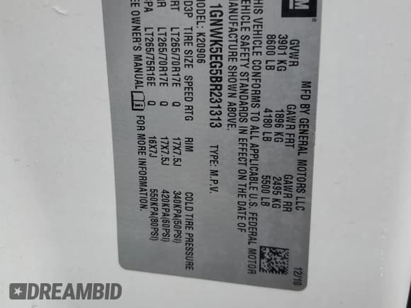 ✅ 2011 Chevrolet Suburban • VIN: 1GNWK5EG5BR231313 • Lot: 84421955. Listed on Copart with 13,153 mi. Free auction sales archive from the USA and detailed vehicle history report at DreamBid. Image 13.