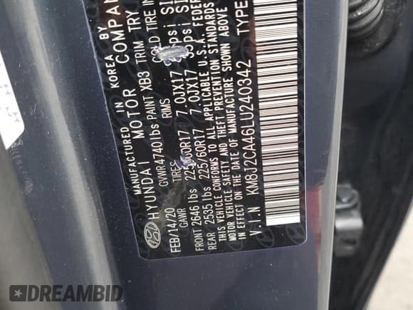 ✅ 2020 Hyundai Tucson SE • VIN: KM8J2CA46LU240342 • Лот: 69969855. Опубликован ранее на Copart с пробегом 41 807 миль. Бесплатный доступ к архиву аукционных продаж из США и подробный отчёт об истории автомобиля на DreamBid. Изображение 13.