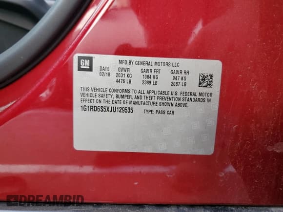 ✅ 2018 Chevrolet Volt Premier • VIN: 1G1RD6S5XJU129535 • Lot: 82448003. Wystawiony na Copart z przebiegiem 76 131 mil. Bezpłatny archiwum sprzedaży aukcyjnych z USA i szczegółowy raport historii pojazdu na DreamBid. Zdjęcie 12.