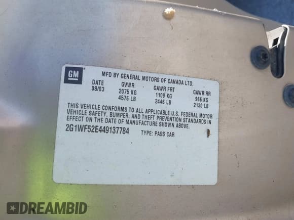 ✅ 2004 Chevrolet Impala • VIN: 2G1WF52E449137784 • Lot: 43676116. Listed on IAAI with 165,619 mi. Free auction sales archive from the USA and detailed vehicle history report at DreamBid. Image 9.