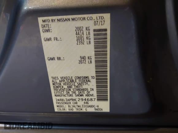 ✅ 2017 Nissan Altima SL • VIN: 1N4BL3AP9HC294687 • Lot: 43283122. Wystawiony na IAAI z przebiegiem 71 665 mil. Bezpłatny archiwum sprzedaży aukcyjnych z USA i szczegółowy raport historii pojazdu na DreamBid. Zdjęcie 9.