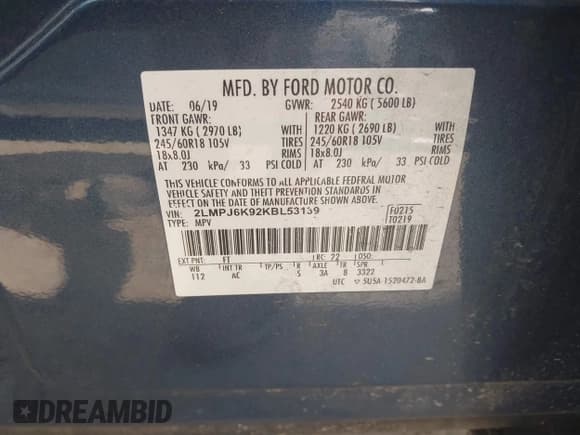 ✅ 2019 Lincoln Nautilus Select • VIN: 2LMPJ6K92KBL53139 • Lot: 43111063. Listed on IAAI with 99,151 mi. Free auction sales archive from the USA and detailed vehicle history report at DreamBid. Image 9.