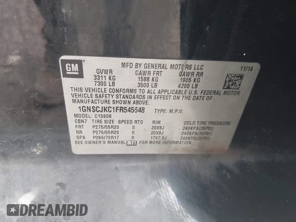 ✅ 2015 Chevrolet Suburban LT • VIN: 1GNSCJKC1FR545648 • Lot: 42982512. Wystawiony na IAAI z przebiegiem 405 947 mil. Bezpłatny archiwum sprzedaży aukcyjnych z USA i szczegółowy raport historii pojazdu na DreamBid. Zdjęcie 9.