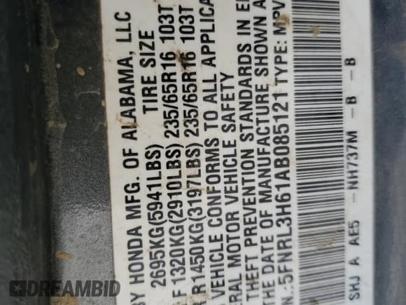 ✅ 2010 Honda Odyssey EX-L • VIN: 5FNRL3H61AB085121 • Lot: 86275185. Listed on Copart with 169,211 mi. Free auction sales archive from the USA and detailed vehicle history report at DreamBid. Image 13.