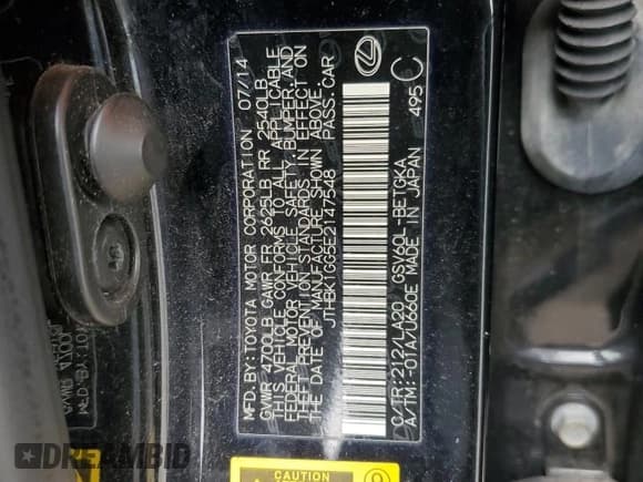 ✅ 2014 Lexus ES 330 • VIN: JTHBK1GG5E2147548 • Лот: 56115535. Опубликован ранее на Copart с пробегом 115 604 миль. Бесплатный доступ к архиву аукционных продаж из США и подробный отчёт об истории автомобиля на DreamBid. Изображение 12.