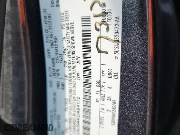 ✅ 2019 Ford Escape Titanium • VIN: 1FMCU9J94KUA84172 • Lot: 67718335. Listed on Copart with 92,829 mi. Free auction sales archive from the USA and detailed vehicle history report at DreamBid. Image 12.