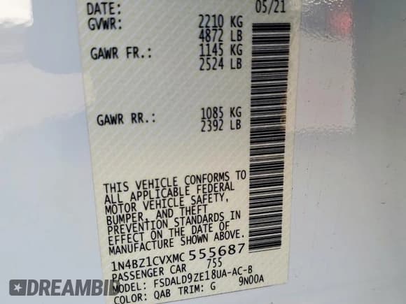 ✅ 2021 Nissan LEAF SV Plus • VIN: 1N4BZ1CVXMC555687 • Lot: 67686855. Listed on Copart with 45,781 mi. Free auction sales archive from the USA and detailed vehicle history report at DreamBid. Image 12.