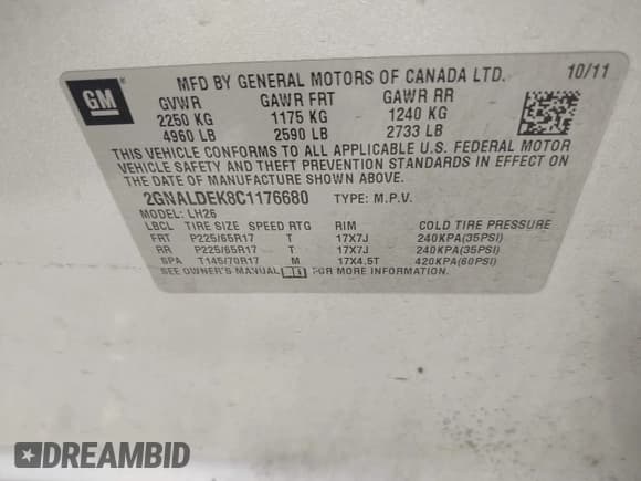 ✅ 2012 Chevrolet Equinox 1LT • VIN: 2GNALDEK8C1176680 • Лот: 43598039. Опубликован ранее на IAAI с пробегом 181 430 миль. Бесплатный доступ к архиву аукционных продаж из США и подробный отчёт об истории автомобиля на DreamBid. Изображение 9.