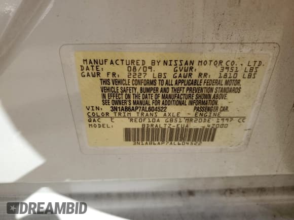 ✅ 2010 Nissan Sentra 2.0 • VIN: 3N1AB6AP7AL604522 • Lot: 91408035. Wystawiony na Copart z przebiegiem 94 498 mil. Bezpłatny archiwum sprzedaży aukcyjnych z USA i szczegółowy raport historii pojazdu na DreamBid. Zdjęcie 13.