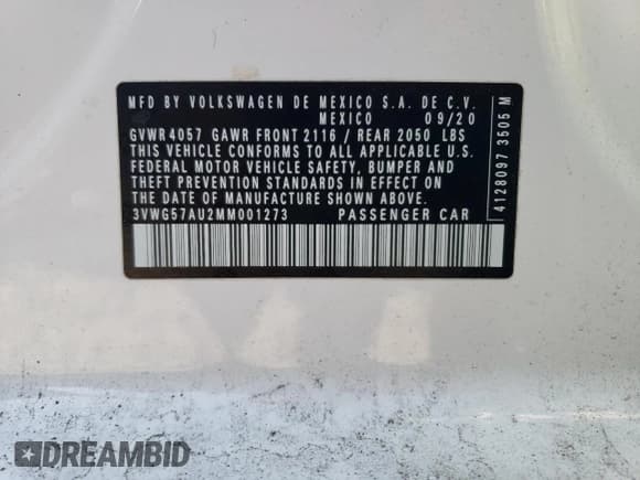 ✅ 2021 Volkswagen Golf TSI • VIN: 3VWG57AU2MM001273 • Лот: 69515764. Опубликован ранее на Copart с пробегом 58 603 миль. Бесплатный доступ к архиву аукционных продаж из США и подробный отчёт об истории автомобиля на DreamBid. Изображение 12.