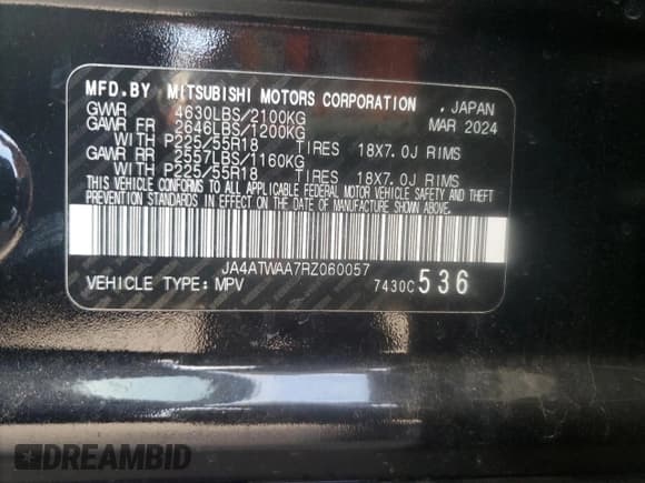 ✅ 2024 Mitsubishi Eclipse Cross SE • VIN: JA4ATWAA7RZ060057 • Лот: 90224965. Опубликован ранее на Copart с пробегом 8 181 миль. Бесплатный доступ к архиву аукционных продаж из США и подробный отчёт об истории автомобиля на DreamBid. Изображение 13.