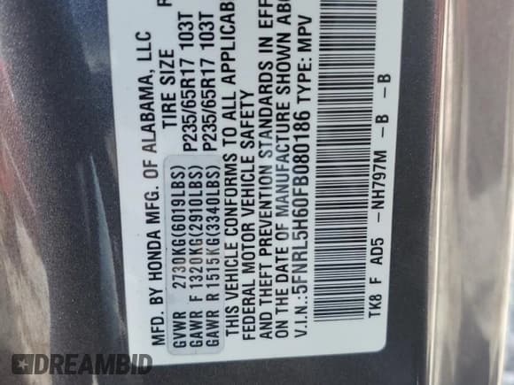 ✅ 2015 Honda Odyssey EX-L • VIN: 5FNRL5H60FB080186 • Лот: 87469385. Опубликован ранее на Copart с пробегом Не указан. Бесплатный доступ к архиву аукционных продаж из США и подробный отчёт об истории автомобиля на DreamBid. Изображение 13.